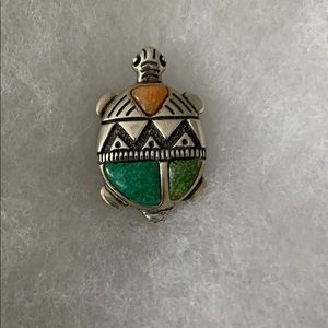 Sterling Silver Turquoise and Coral Turtle Pin